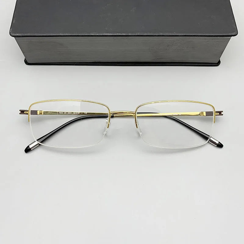 Summer Flower Men's Semi Rim Square Titanium Eyeglasses 9850 Semi Rim Summer Flower Gold