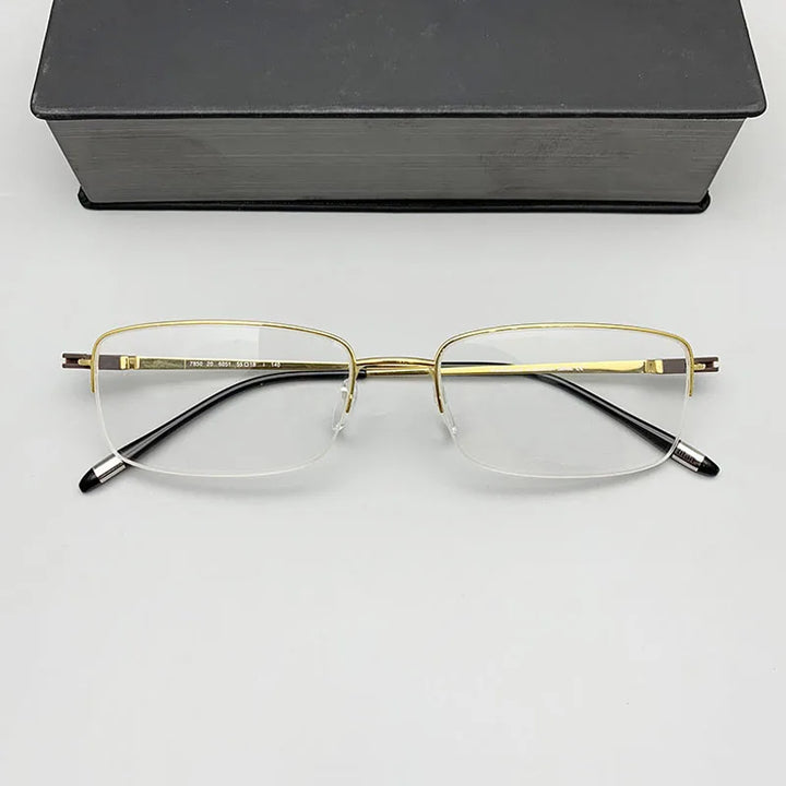 Summer Flower Men's Semi Rim Square Titanium Eyeglasses 9850