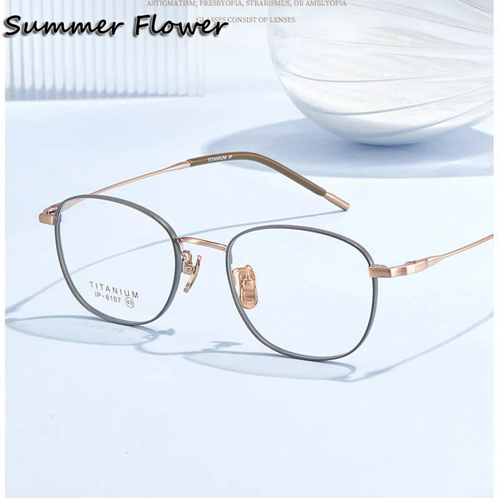 Summer Flower Women's Full Rim Oval Square Titanium Eyeglasses 61087 Full Rim Summer Flower