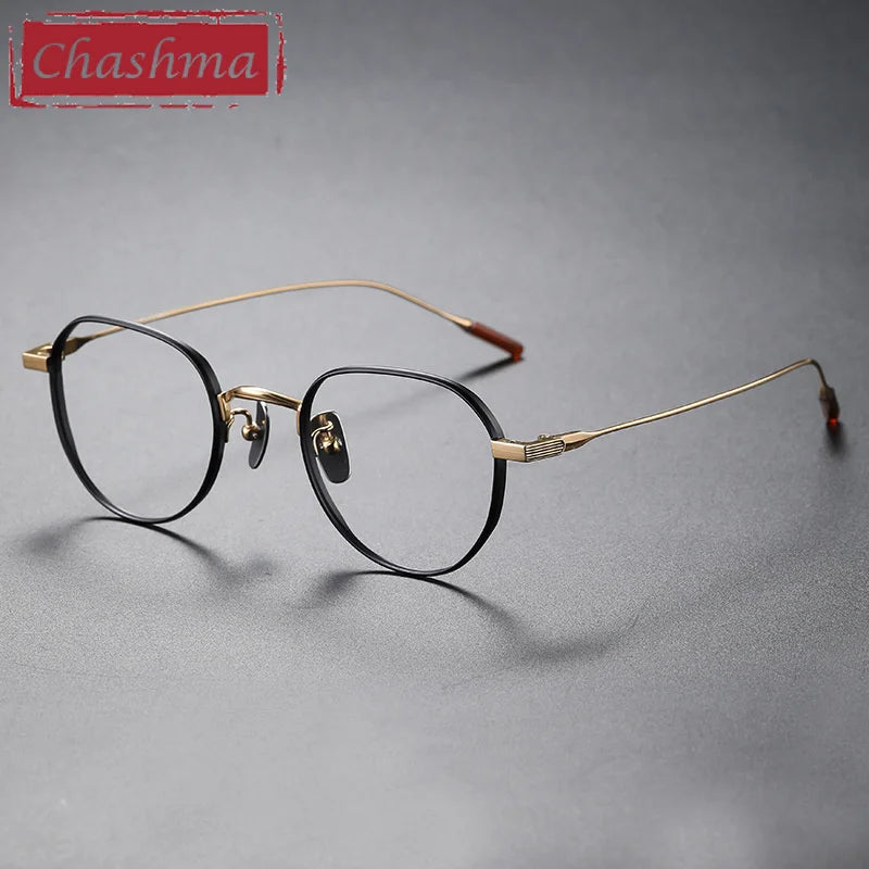 Chashma Ochki Women's Full Rim Flat Top Oval Titanium Eyeglasses 84803 Full Rim Chashma Ochki Black Gold  