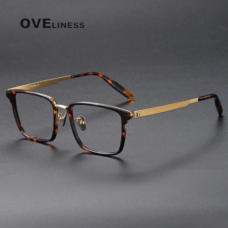 Oveliness Unisex Full Rim Square Acetate Screwless Titanium Eyeglasses 80981 Full Rim Oveliness tortoise black  