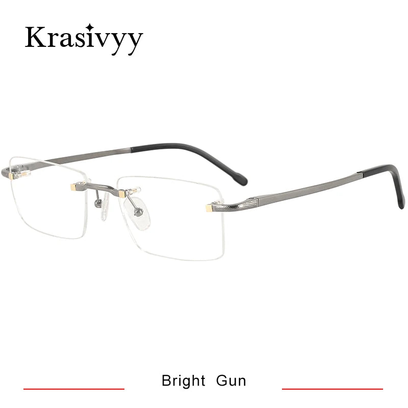 Krasivyy Men's Rimless Square Titanium Spring Hinge Eyeglasses 350023