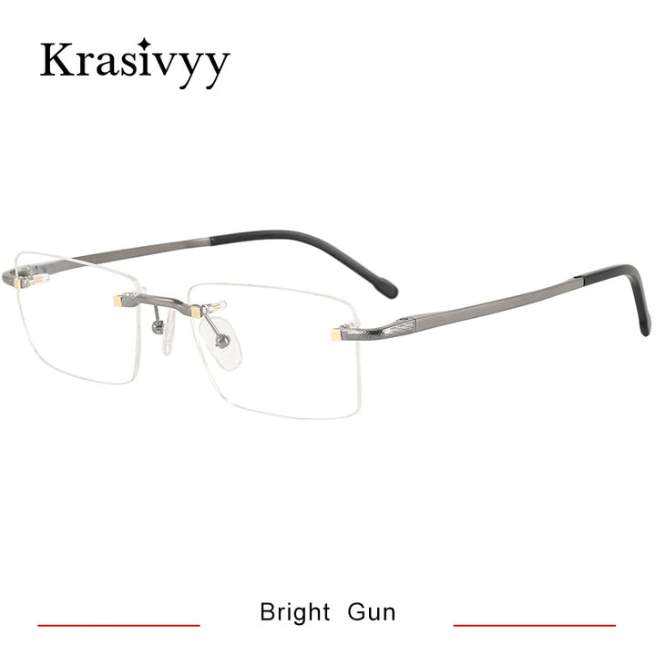 Krasivyy Men's Rimless Square Titanium Spring Hinge Eyeglasses 350023