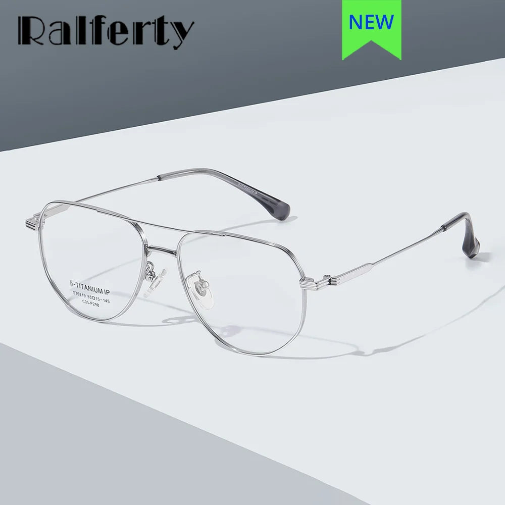 Ralferty Men's Full Rim Polygon Double Bridge Titanium Eyeglasses R629 Full Rim Ralferty   