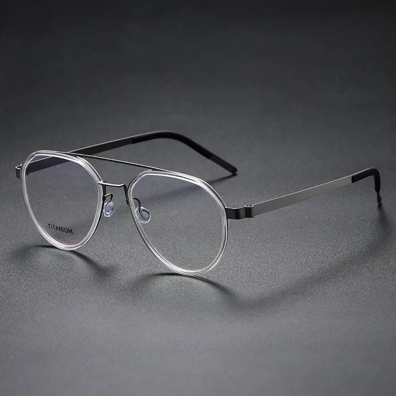 Black Mask Unisex Full Rim Oval Double Bridge Titanium Screwless Eyeglasses 9745 Full Rim Black Mask Transparent-Gray  
