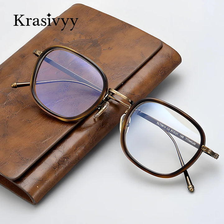 Krasivyy Unisex Full Rim Polygon Titanium Acetate Eyeglasses 75910 Full Rim Krasivyy