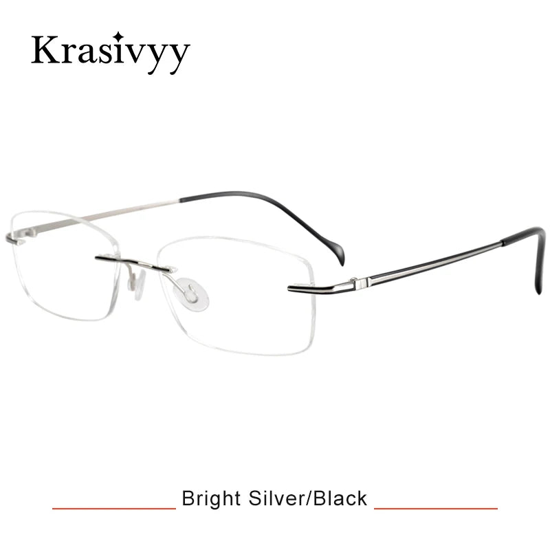 Krasivyy Unisex Rimless Square Titanium Eyeglasses 16075 Rimless Krasivyy Bright Silver Black  