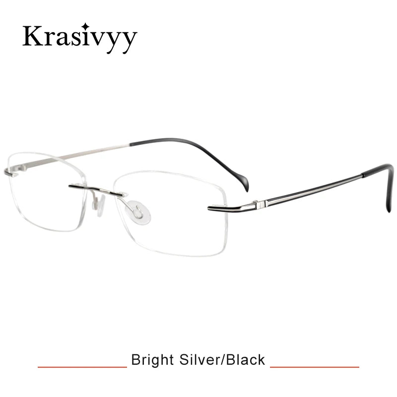 Krasivyy Unisex Rimless Oval Square Titanium Eyeglasses 16075 Rimless Krasivyy Bright Silver Black  