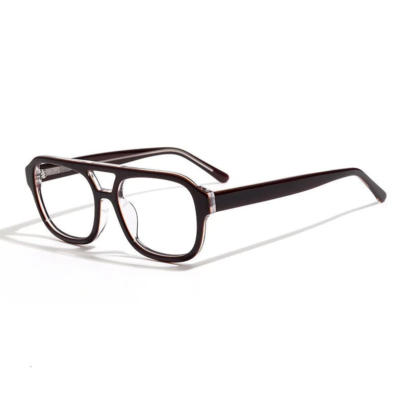 Black Mask Unisex Full Rim Square Double Bridge Acetate Eyeglasses 908  FuzWeb  Brown  