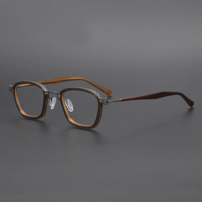 Black Mask Unisex Full Rim Square Titanium Acetate Eyeglasses Sc19 Full Rim Black Mask Brown  