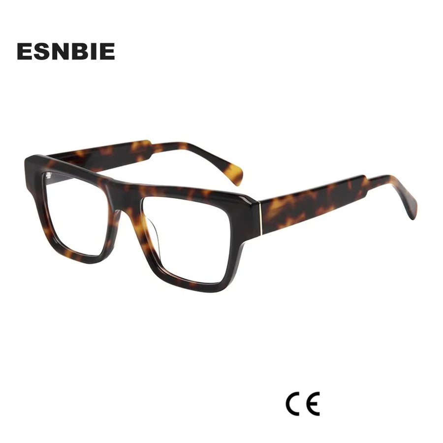 Esnbie Unisex Full Rim Square Thick Acetate Temple Eyeglasses 24019 Full Rim Esnbie   