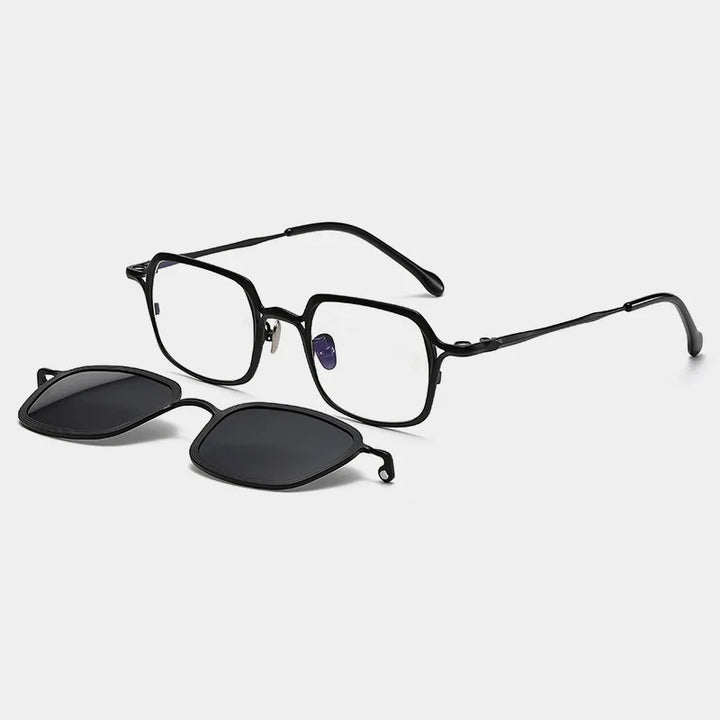 Black Mask Unisex Full Rim Square Titanium Eyeglasses Clip On Sunglasses