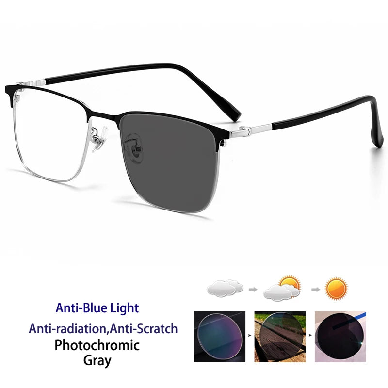 Kocolior Women's Full Rim Square Alloy Photochromic Reading Glasses 398619