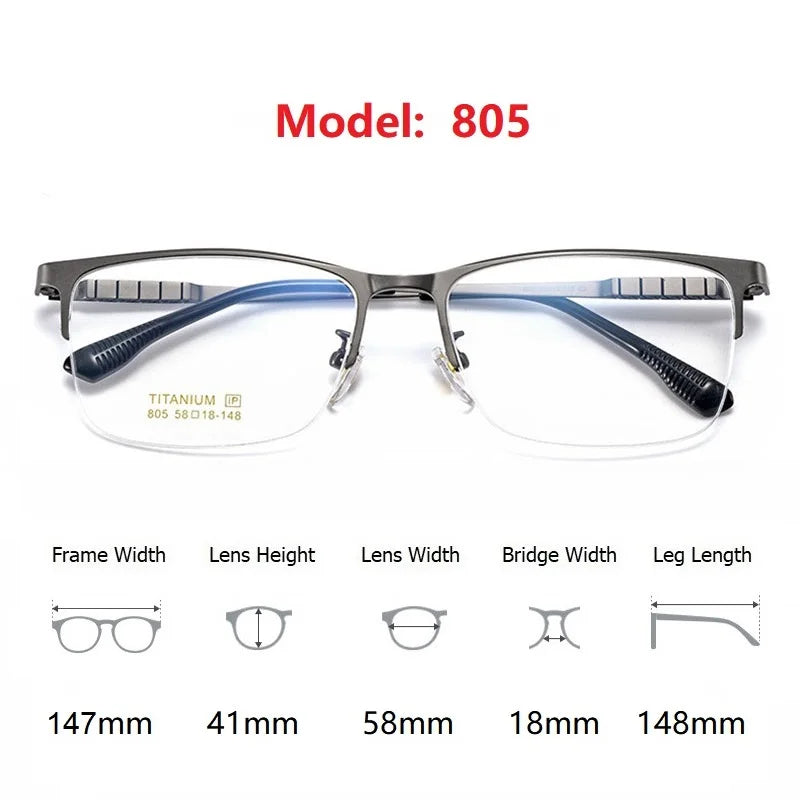 Eleccion Men's Semi Rim Square Titanium Eyeglasses 802805 Semi Rim Eleccion Gray 805 CHINA