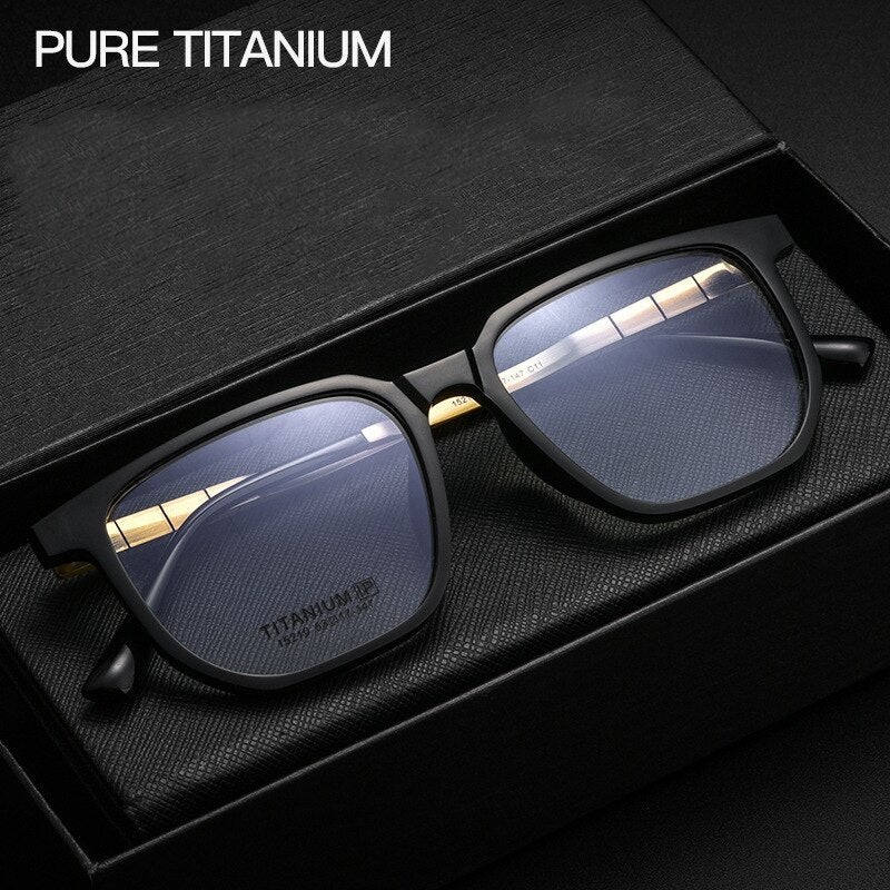 Yimaruili Men's Full Rim Square Acetate Titanium Eyeglasses 15210t Full Rim Yimaruili Eyeglasses   