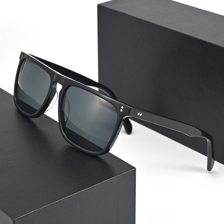 Cubojue Men's Full Rim Square Acetate Polarized Sunglasses 1008 Sunglasses Cubojue black black  