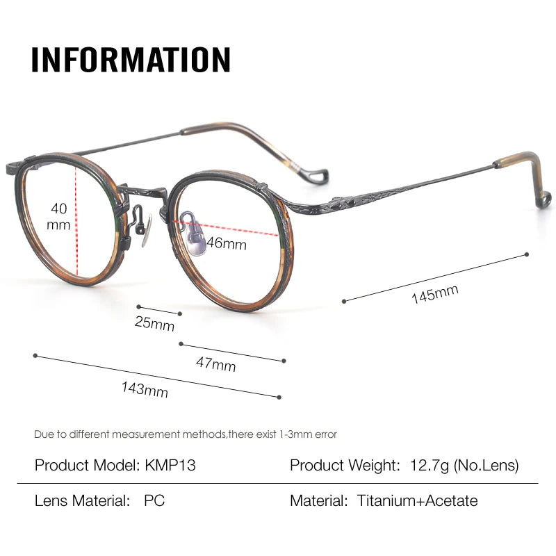 Muzz Unisex Full Rim Oval Round Titanium Acetate Eyeglasses 45013