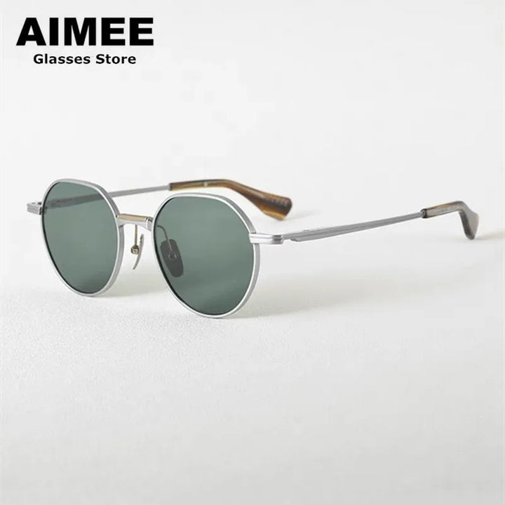 Aimee Unisex Full Rim Flat Top Round Titanium Sunglasses 19150