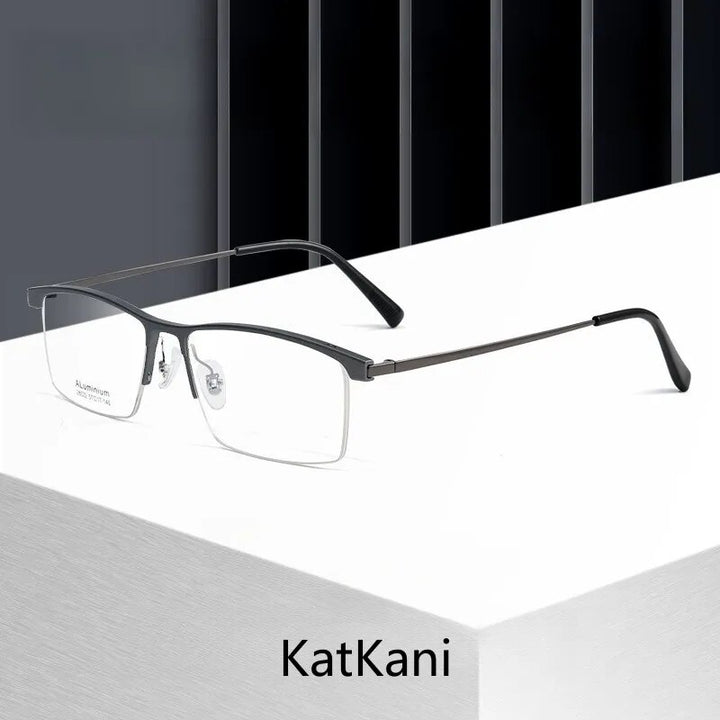 KatKani Men's Semi Rim Square Aluminum Magnesium Titanium Eyeglasses 28522 Semi Rim KatKani Eyeglasses   