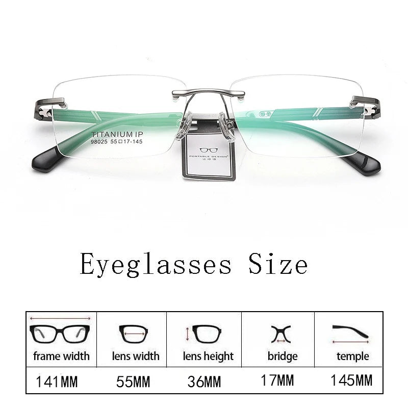 Hdcrafter Unisex Rimless Square Titanium Eyeglasses 98025 Rimless Hdcrafter Eyeglasses   