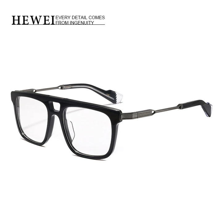 Hewei Unisex Full Rim Square Double Bridge Acetate Titanium Eyeglasses 5054 Full Rim Hewei   