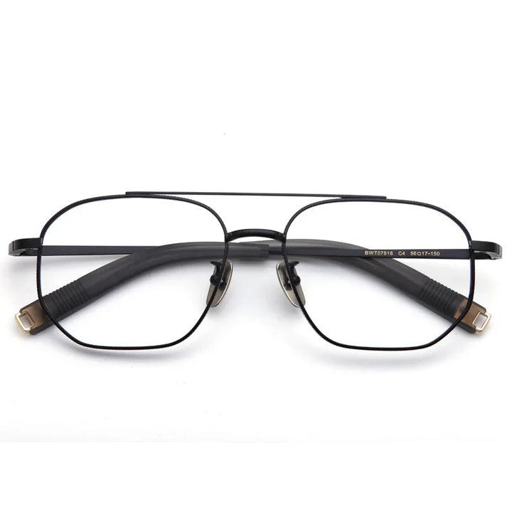 Aror Men's Full Rim Square Double Bridge Titanium Eyeglasses 47518 Full Rim Aror black