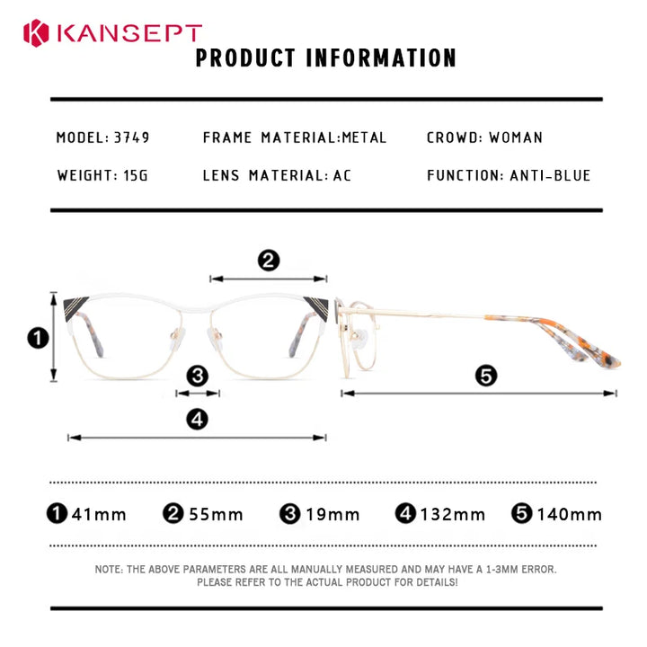 Kansept Women's Full Rim Oval Cat Eye Alloy Tr 90 Reading Glasses 53749