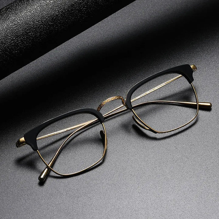 Black Mask Unisex Full Rim Square Acetate Titanium Eyeglasses Km1112 Full Rim Black Mask   