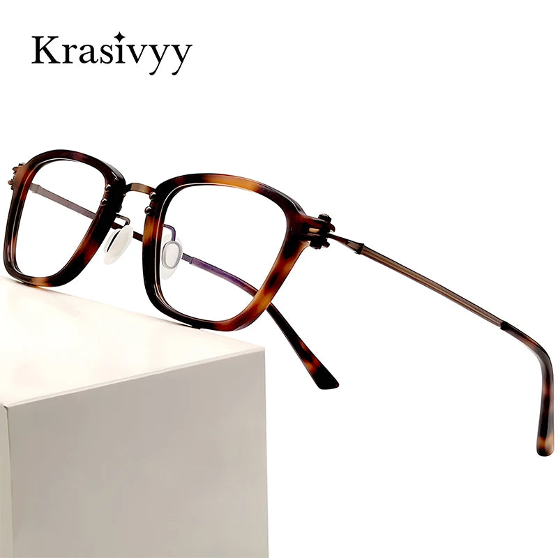 Krasivyy Unisex Full Rim Square Acetate Titanium Eyeglasses 95880 Full Rim Krasivyy