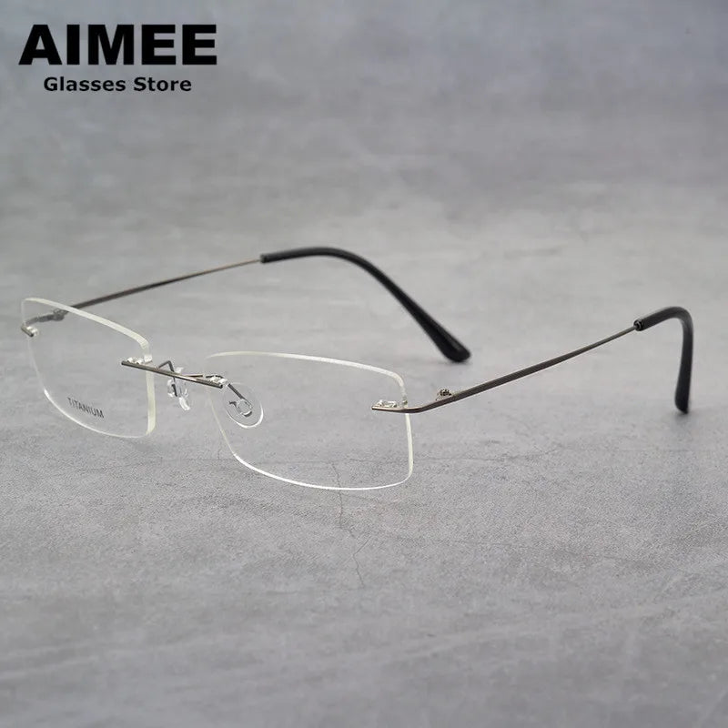 Aimee Unisex Rimless Square Titanium Eyeglasses 4100 Rimless Aimee Grey  