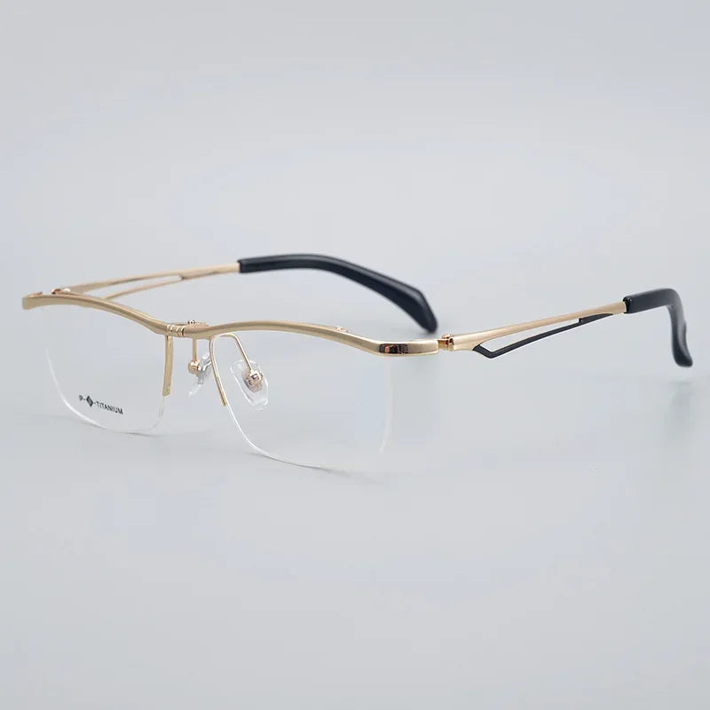 Aror Men's Semi Rim Square Titanium Flip Up Eyeglasses 18019 Semi Rim Aror Gold