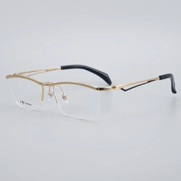 Aror Men's Semi Rim Square Titanium Flip Up Eyeglasses 18019 Semi Rim Aror Gold