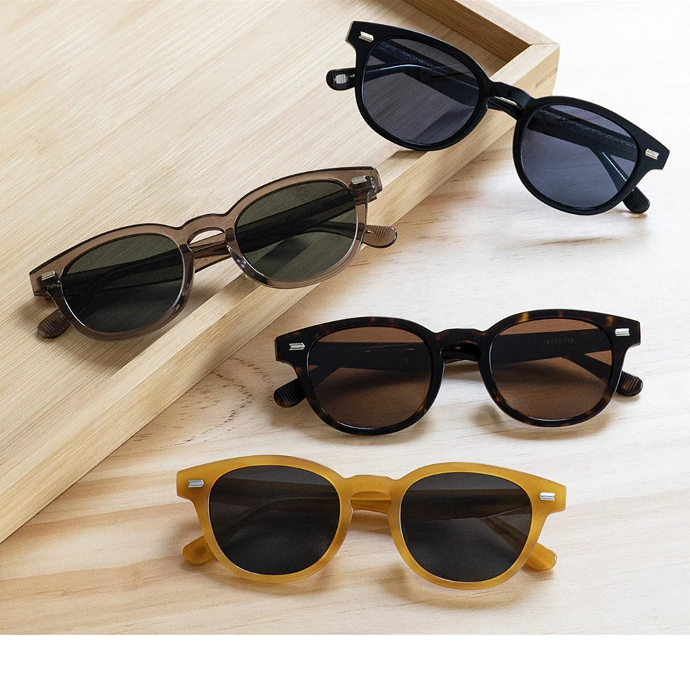 Black Mask Men Full Rim Round Acetate Polarized Sunglasses Fuz 10