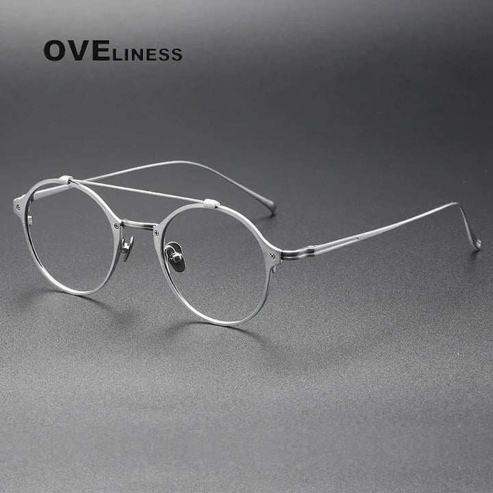 Oveliness Unisex Full Rim Round Double Bridge Titanium Eyeglasses O1130 Full Rim Oveliness silver  