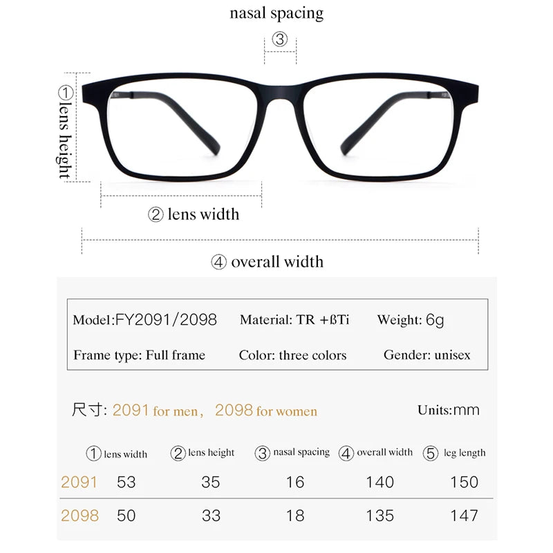 Handoer Unisex Full Rim Square Tr 90 Titanium 2 Size Reading Glasses 29198