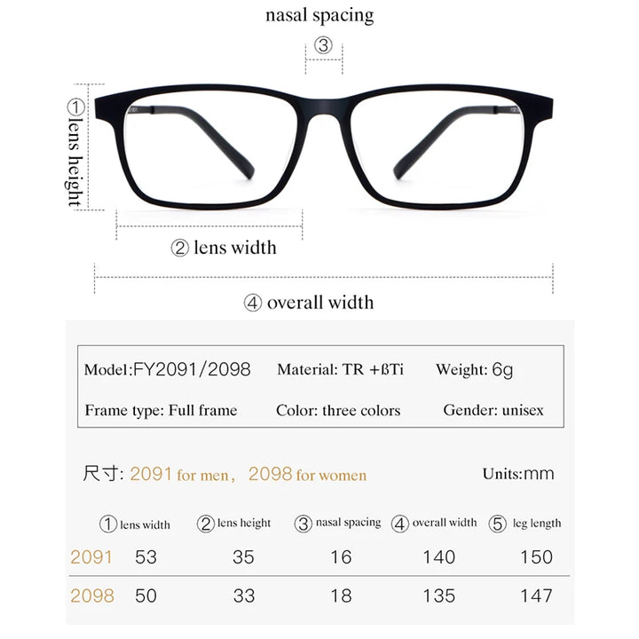 Handoer Unisex Full Rim Square Tr 90 Titanium 2 Size Reading Glasses 29198