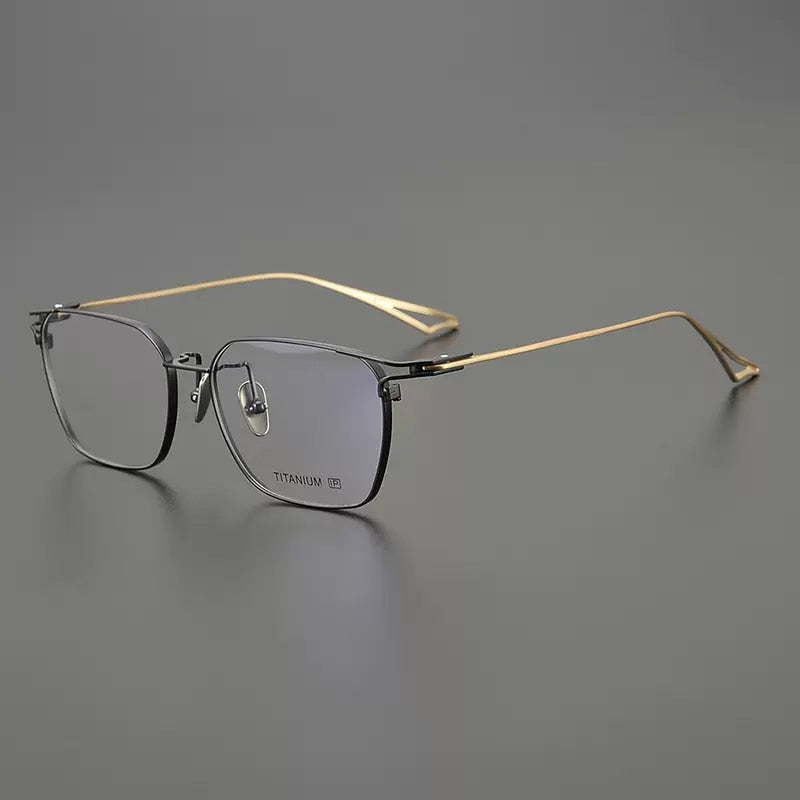 Gatenac Men's Full Rim Big Square Titanium Eyeglasses Gxyj1063 Full Rim Gatenac Gold  