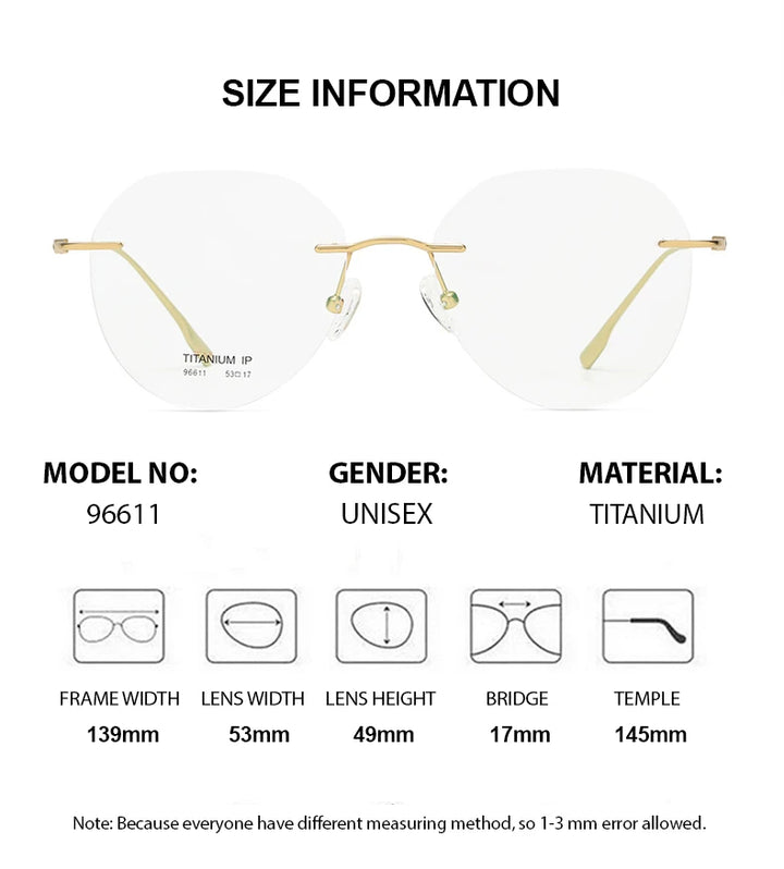 Summer Flower Women's Rimless Flat Top Round Titanium Eyeglasses 96611 Rimless Summer Flower