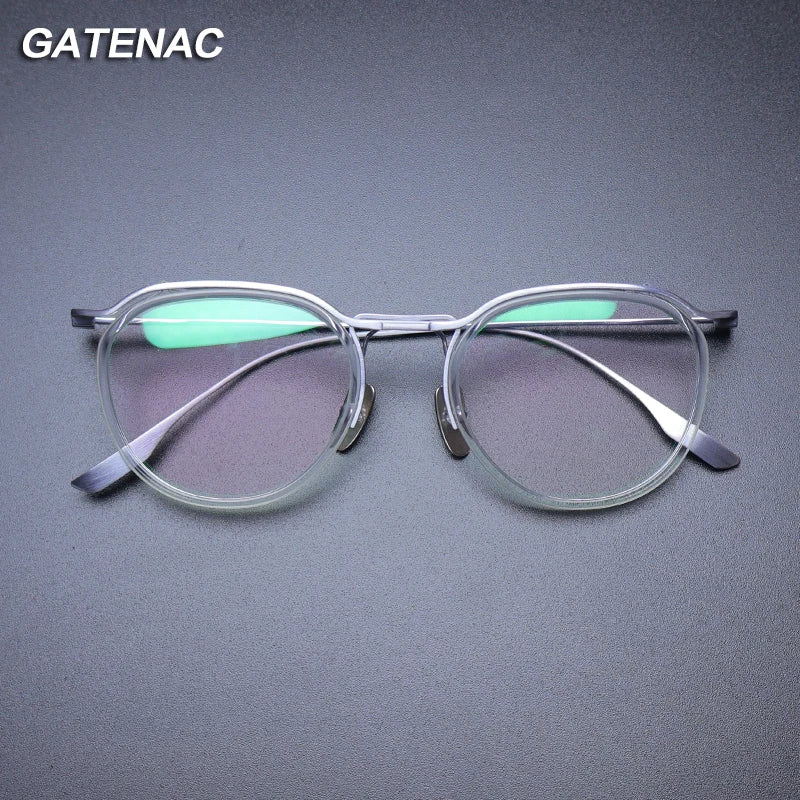 Gatenac Unisex Full Rim Round Titanium Eyeglasses gxyj-1174 Full Rim Gatenac   