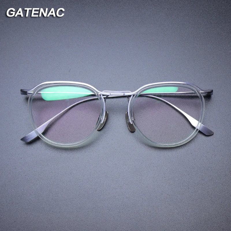 Gatenac Unisex Full Rim Round Titanium Eyeglasses Gxyj-1174 Full Rim Gatenac   