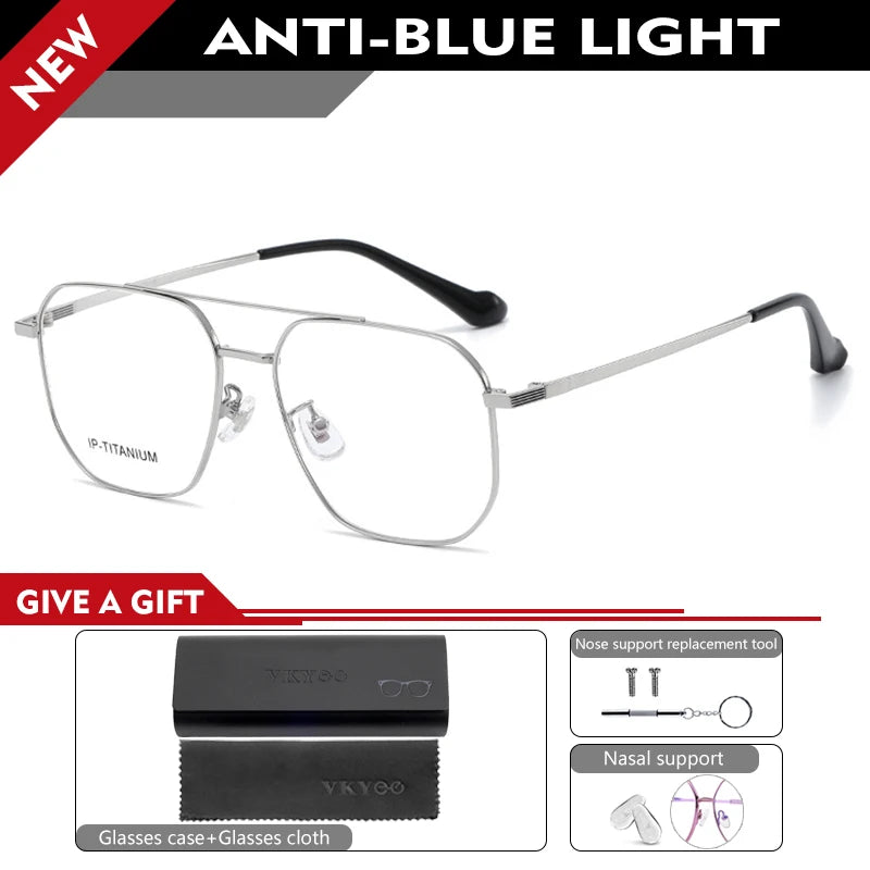 Vicky Unisex Full Rim Square Double Bridge Titanium Reading Glasses 698434