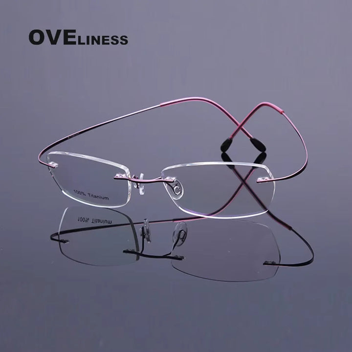 Oveliness Unisex Rimless Rectangle Titanium Eyeglasses 15002 Rimless Oveliness Pink  