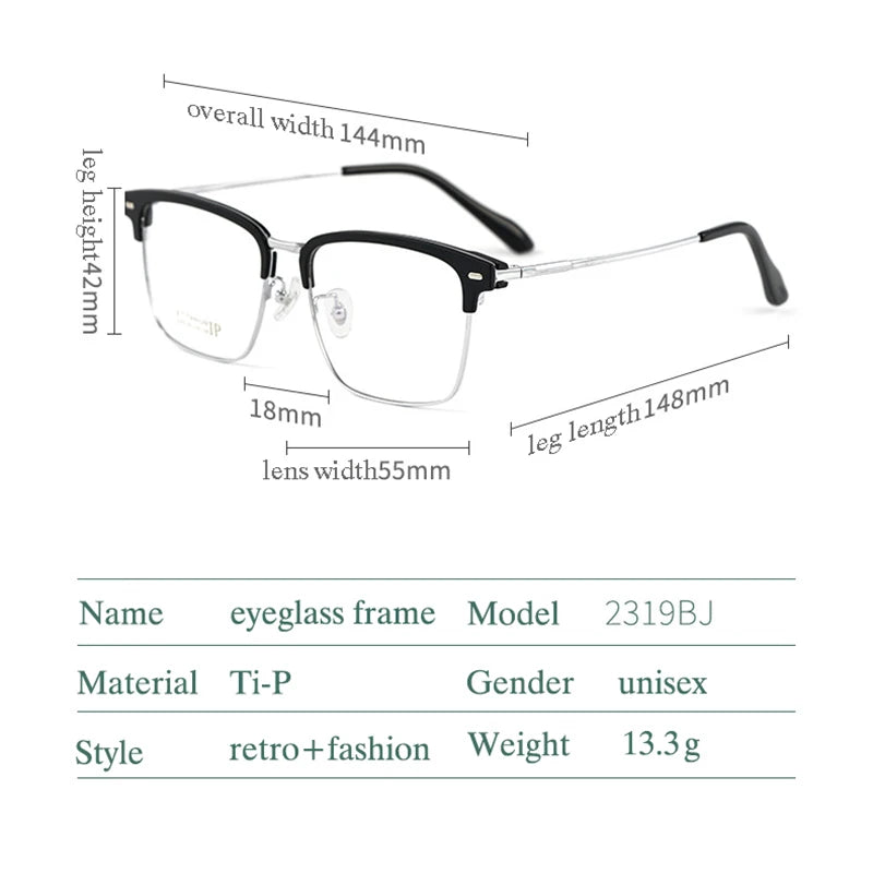 Hotochki Men's Full Rim Square Tr 90 Titanium Eyeglasses 231947