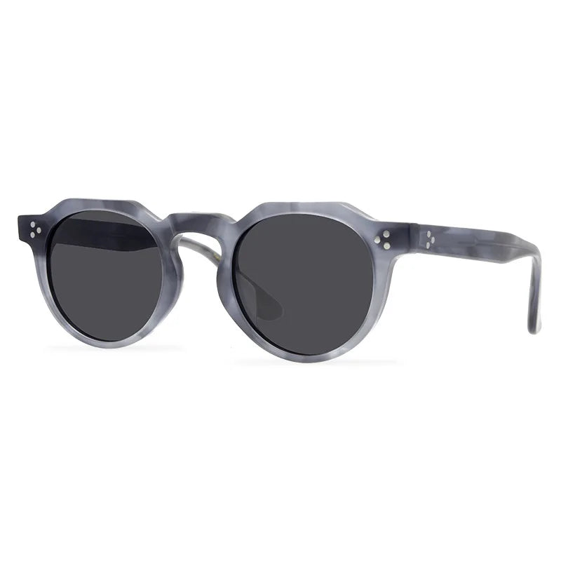 Black Mask Unisex Full Rim Flat Top Round Acetate Polarized Sunglasses 9532s Sunglasses Black Mask Gray Stripes As Shown 