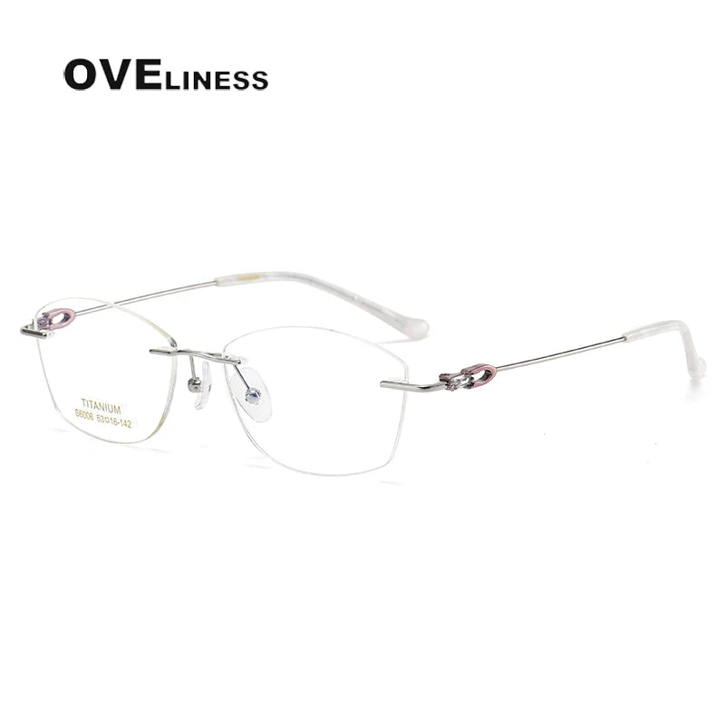 Oveliness Women's Rimless Oval Cat Eye Titanium Eyeglasses 196006 Rimless Oveliness silver  