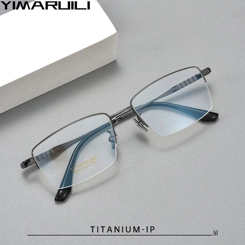 Yimaruili Unisex Semi Rim Titanium Alloy Eyeglasses 80813 Semi Rim Yimaruili Eyeglasses