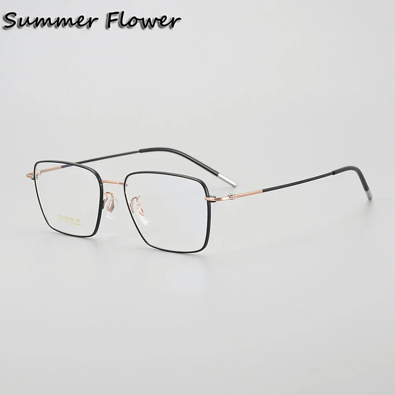 Summer Flower Unisex Full Rim Polygon Square Titanium Eyeglasses 842003 Full Rim Summer Flower Black Gold