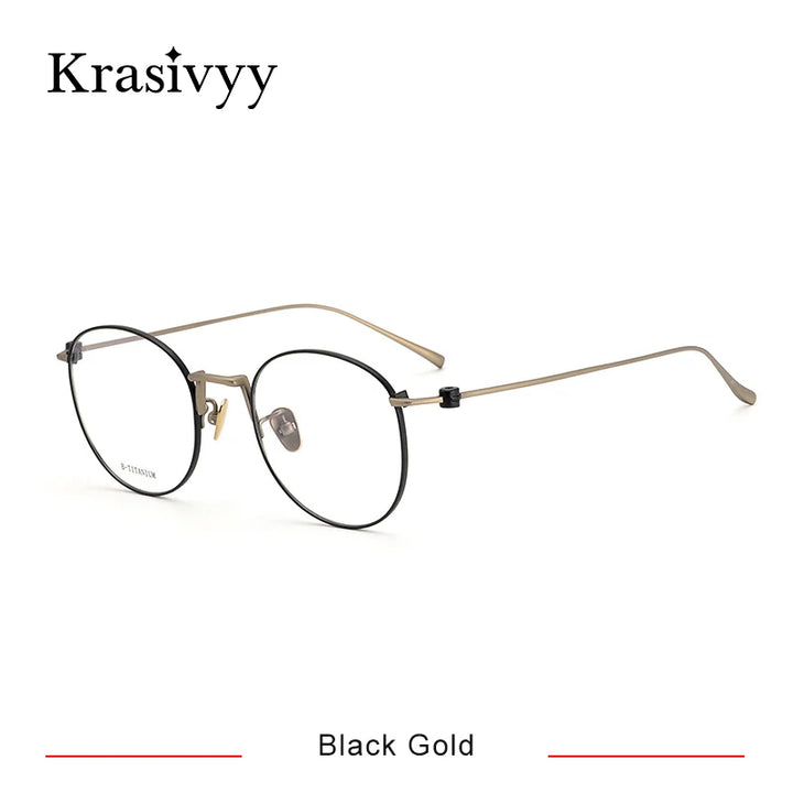 Krasivyy Unisex Full Rim Round Titanium Eyeglasses Kr871 Full Rim Krasivyy Black Gold  