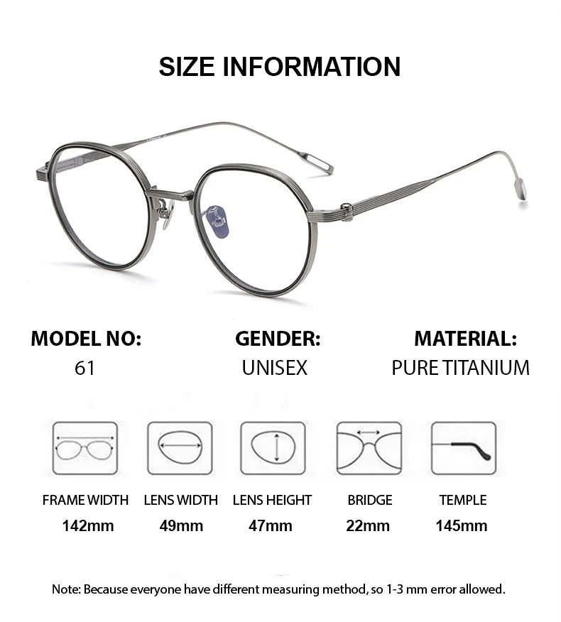 Chashma Ochki Unisex Full Rim Flat Top Round Titanium Eyeglasses 42161
