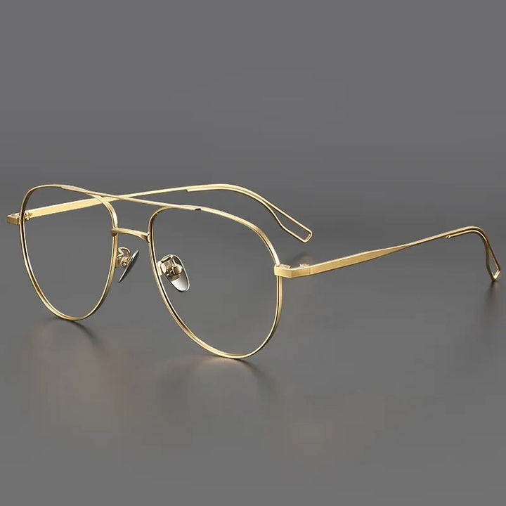 Muzz Unisex Full Rim Oval Double Bridge Titanium Eyeglasses Cd016 Full Rim Muzz Gold  
